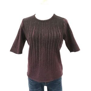 EMANUEL Ungaro Black Purple Metallic Knit Sweater Short Sleeves Small Stretch